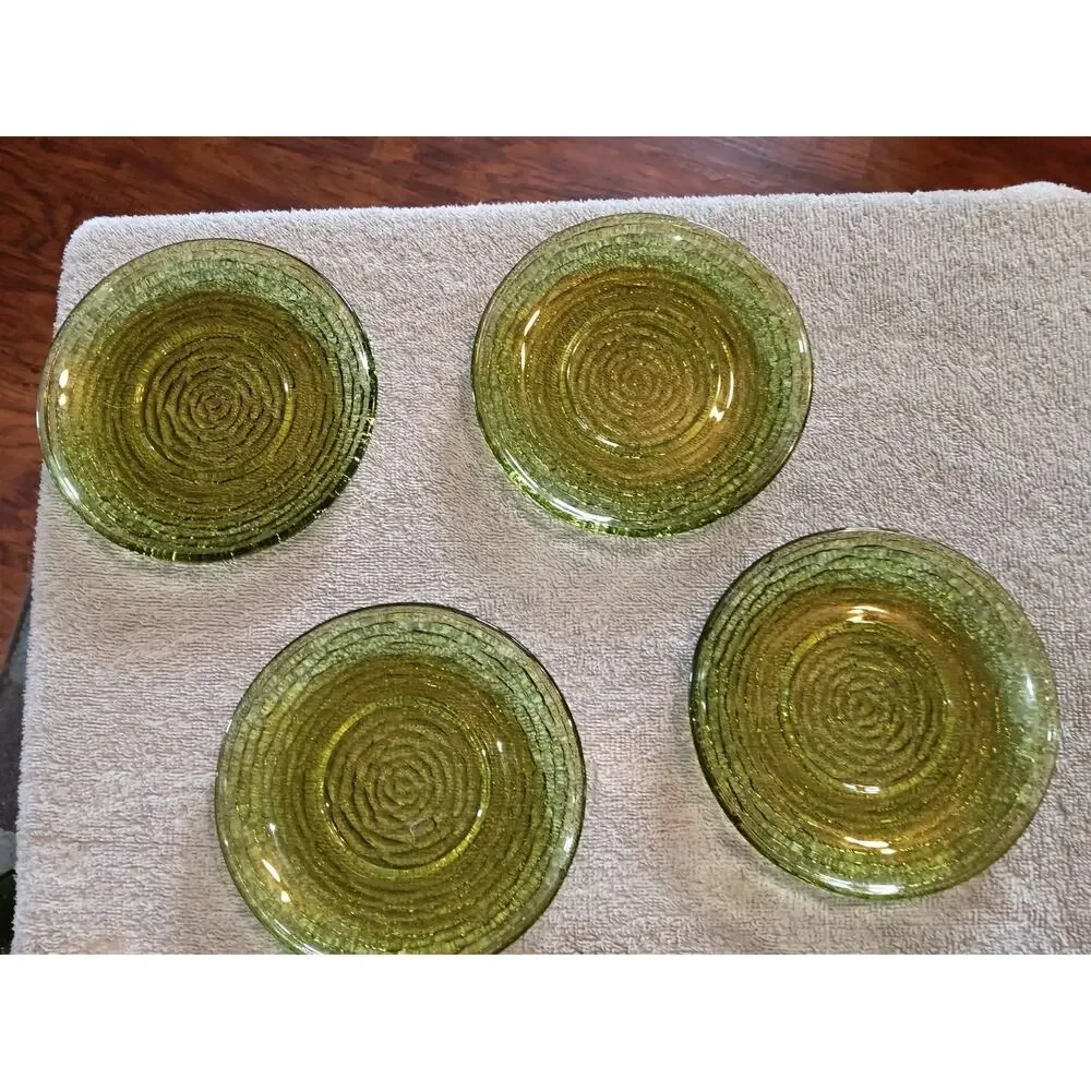 Vintage MCM Anchor Hocking Sorento saucers (Set Of 4) Avocado Green